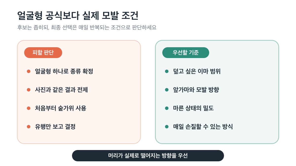 얼굴형 공식보다 실제 모발 조건을 우선하는 앞머리 선택 기준