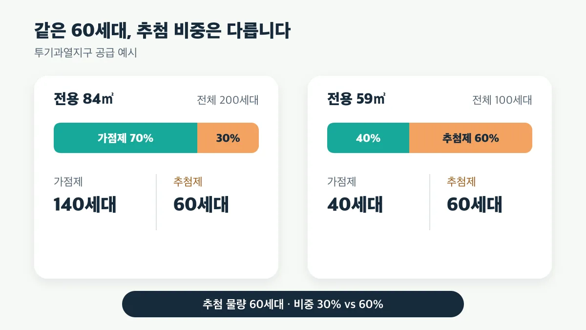 전용 84㎡와 59㎡ 모두 추첨 물량은 60세대지만 비중은 각각 30%와 60%