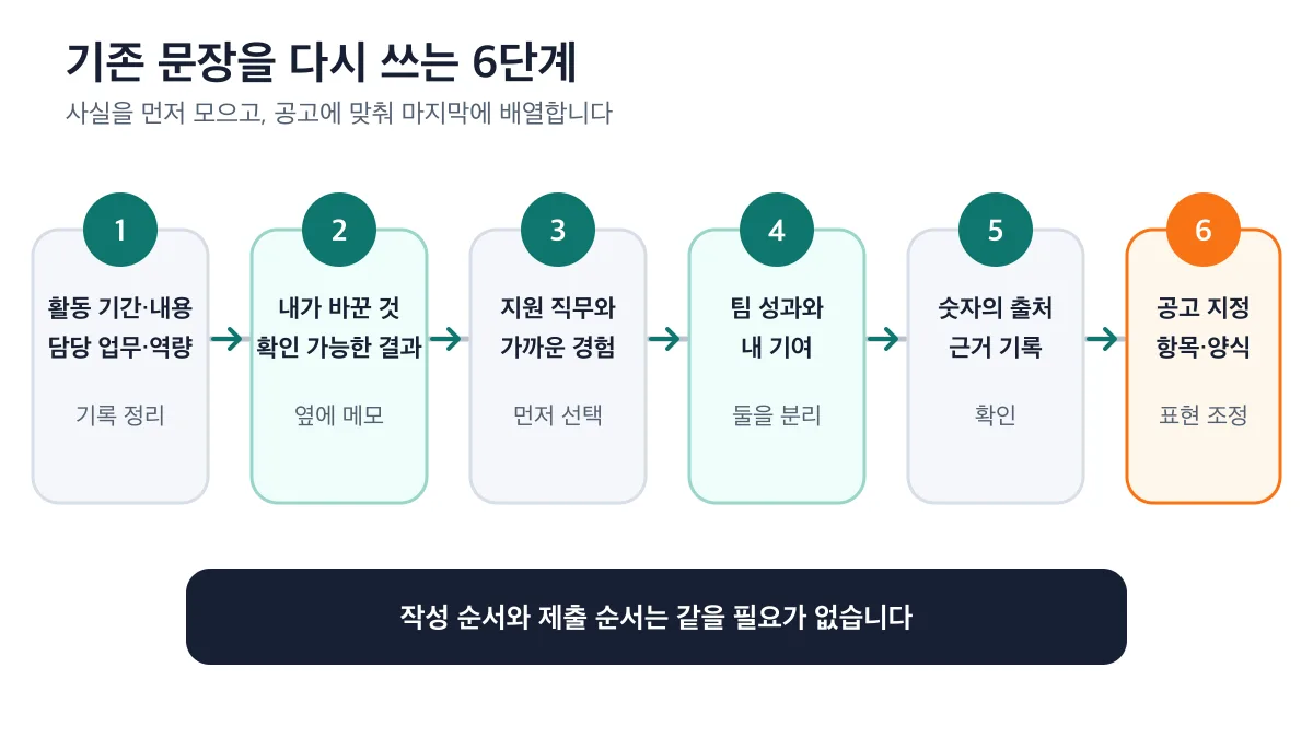 사실 수집부터 공고 양식 조정까지 기존 문장을 다시 쓰는 6단계