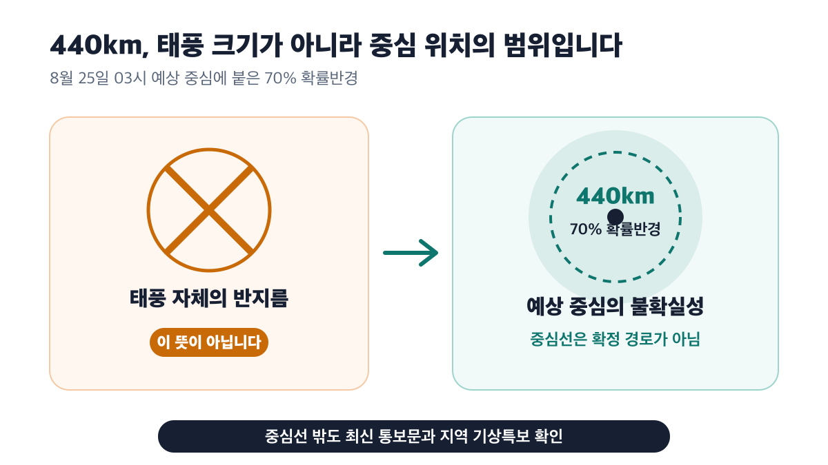 440km는 태풍 크기가 아닌 예상 중심의 70% 확률반경