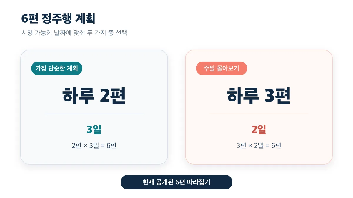6편을 하루 2편씩 3일 또는 하루 3편씩 2일에 보는 계획 비교