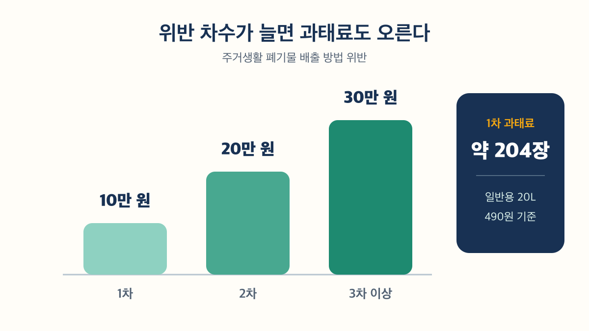 배출 방법 위반 과태료가 1차 10만 원에서 3차 이상 30만 원으로 증가함