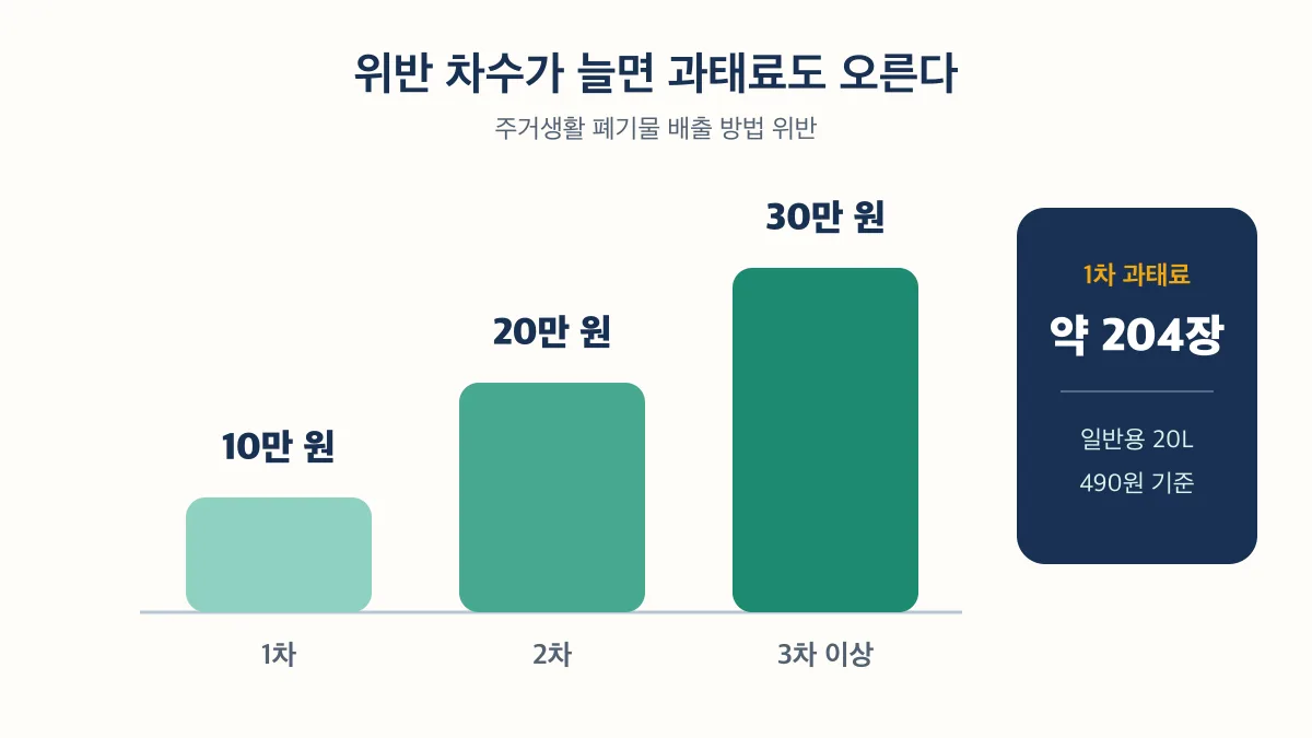 배출 방법 위반 과태료가 1차 10만 원에서 3차 이상 30만 원으로 증가함